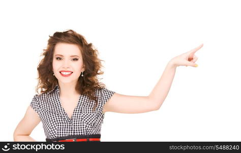 picture of attractive woman pointing her finger