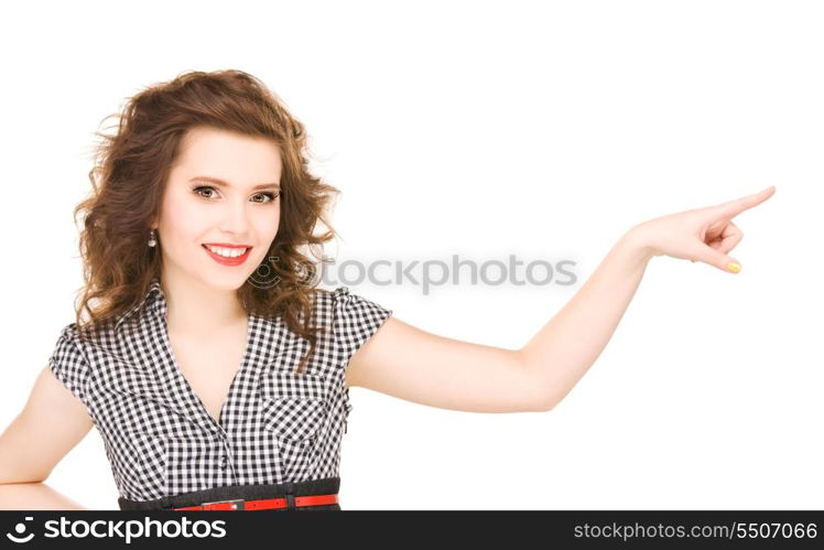 picture of attractive woman pointing her finger