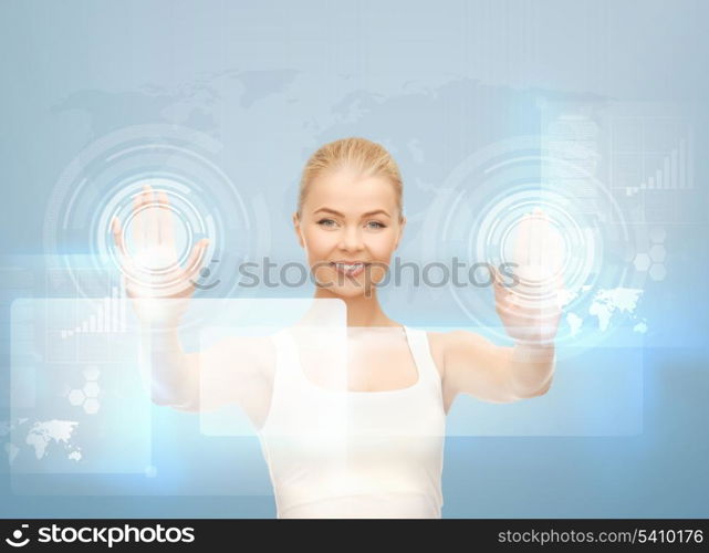 picture of attractive woman working with virtual screen