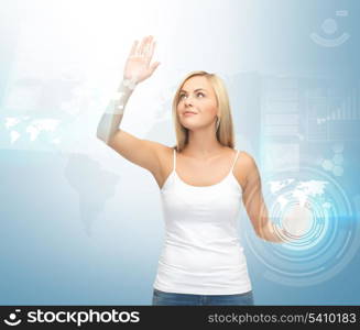 picture of attractive woman working with virtual screen