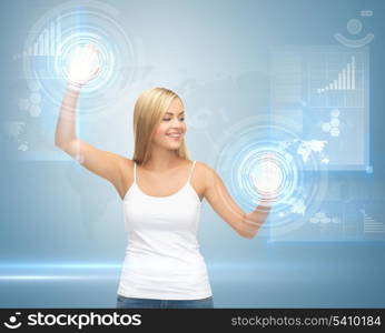 picture of attractive woman working with virtual screen