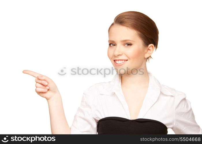 picture of attractive young businesswoman pointing her finger