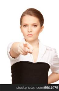 picture of attractive young businesswoman pointing her finger
