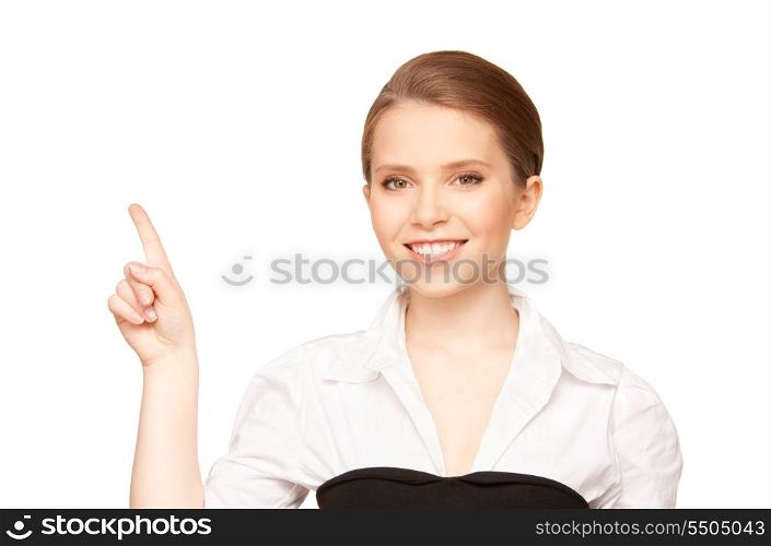 picture of attractive young businesswoman pointing her finger