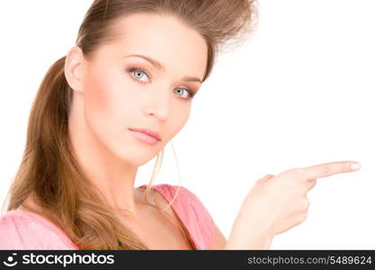 picture of attractive young woman pointing her finger