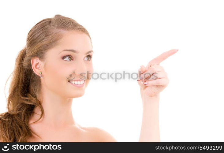 picture of attractive young woman pointing her finger