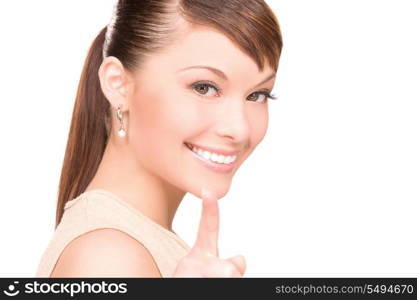 picture of attractive young woman pointing her finger