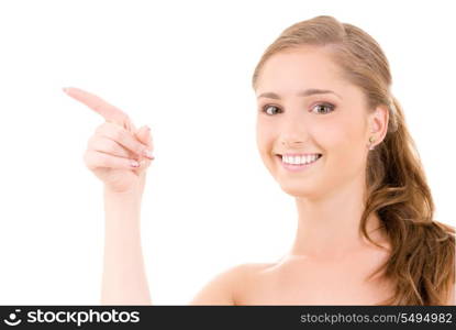 picture of attractive young woman pointing her finger