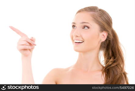 picture of attractive young woman pointing her finger