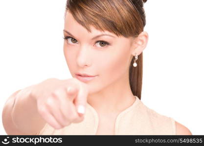 picture of attractive young woman pointing her finger