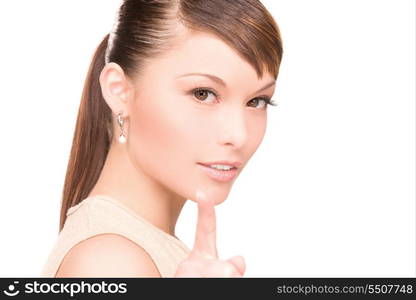 picture of attractive young woman pointing her finger