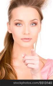 picture of attractive young woman pointing her finger