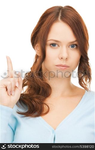 picture of attractive young woman with finger up