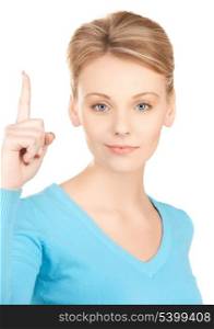 picture of attractive young woman with finger up