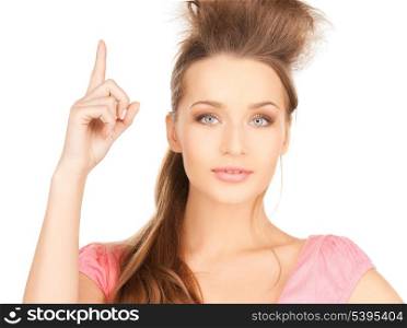 picture of attractive young woman with her finger up..