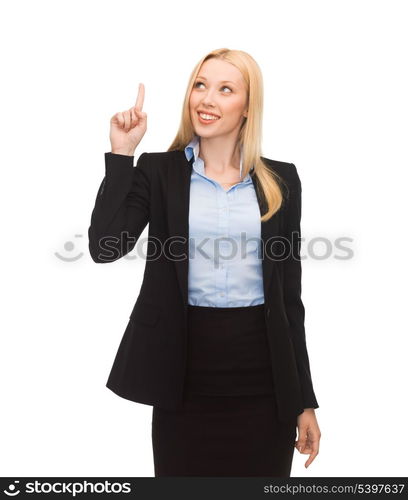 picture of attractive young woman with her finger up