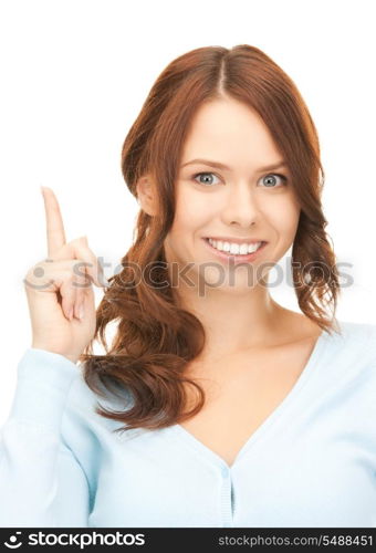 picture of attractive young woman with her finger up