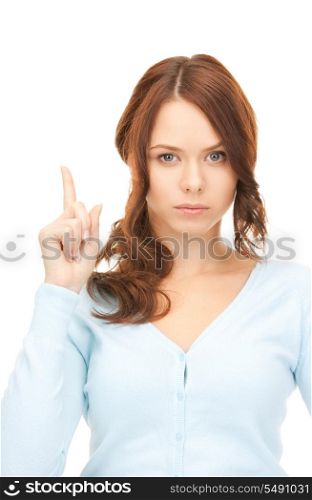 picture of attractive young woman with her finger up