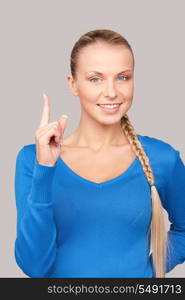 picture of attractive young woman with her finger up