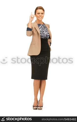 picture of attractive young woman with her finger up