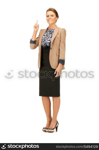 picture of attractive young woman with her finger up