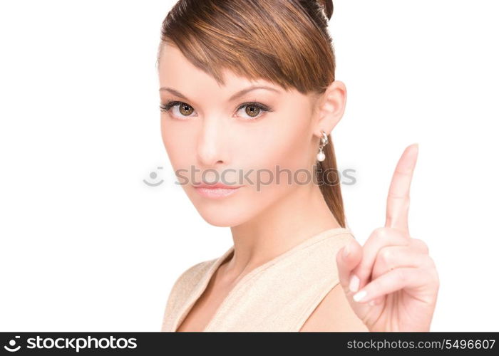 picture of attractive young woman with her finger up