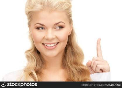 picture of attractive young woman with her finger up