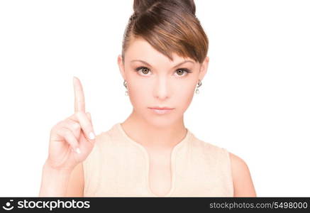 picture of attractive young woman with her finger up