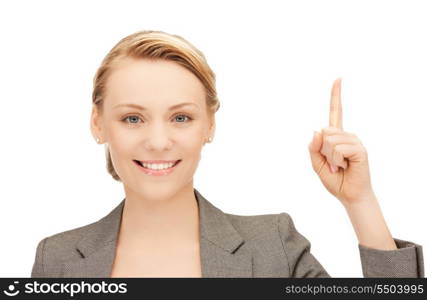 picture of attractive young woman with her finger up