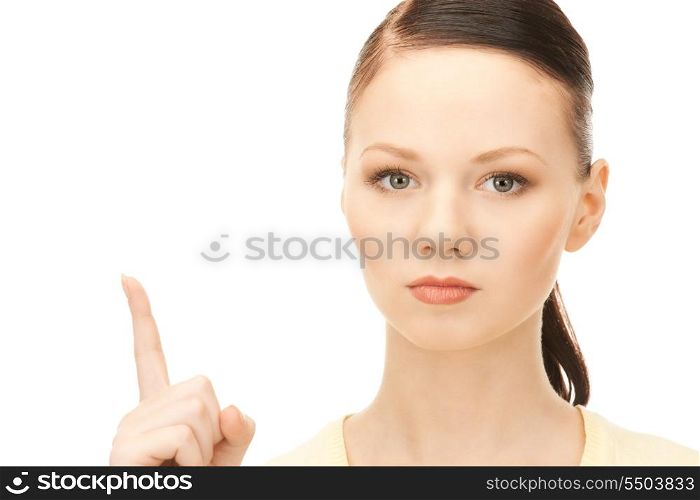 picture of attractive young woman with her finger up&#x9; &#xA;