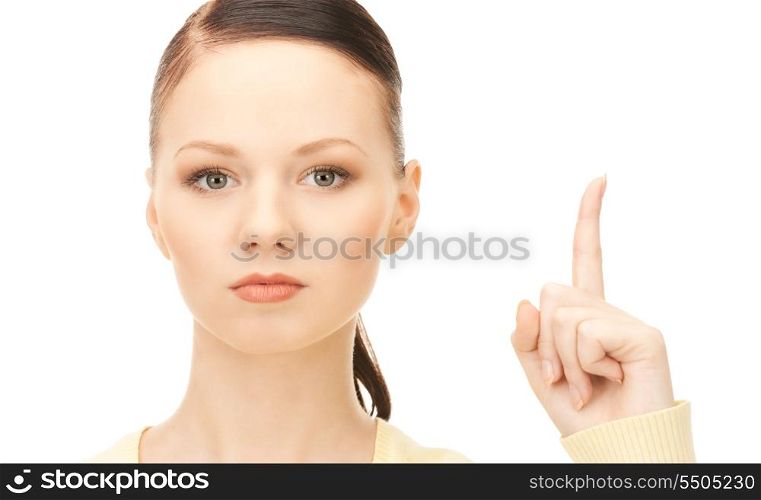 picture of attractive young woman with her finger up&#x9; &#xA;