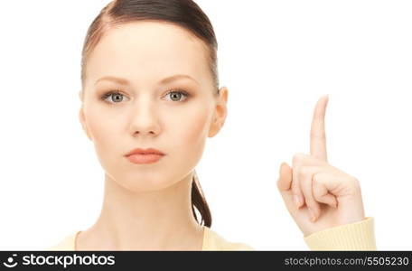 picture of attractive young woman with her finger up&#x9; &#xA;