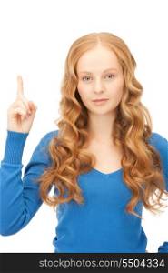 picture of attractive young woman with her finger up&#xA;