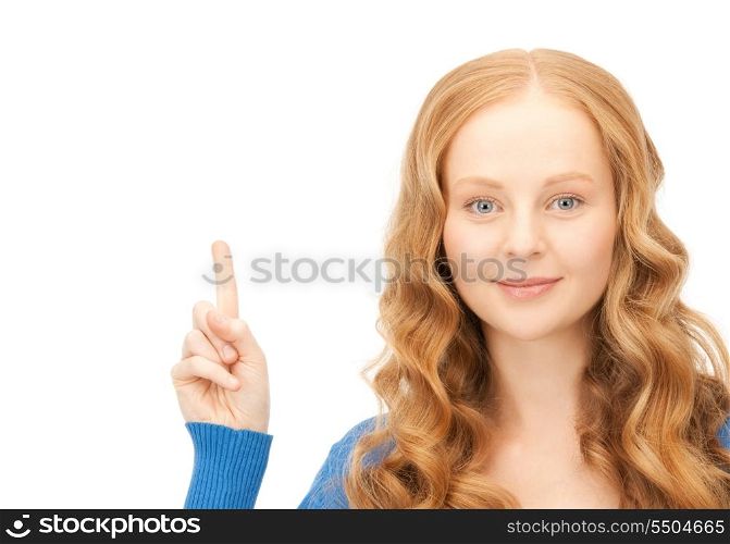 picture of attractive young woman with her finger up&#xA;
