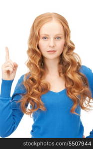 picture of attractive young woman with her finger up&#xA;