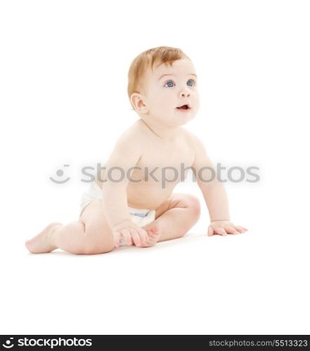 picture of baby boy in diaper over white