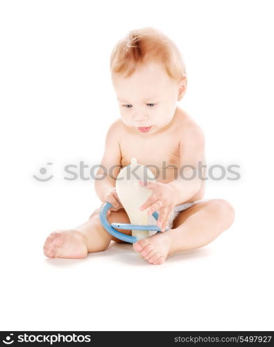 picture of baby boy with big pacifier over white