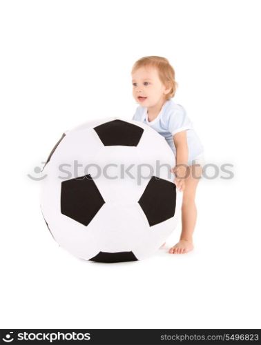picture of baby boy with soccer ball over white