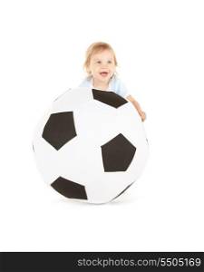 picture of baby boy with soccer ball over white