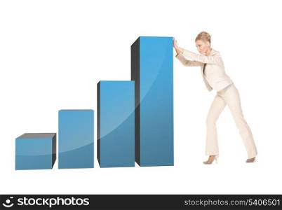 picture of beautiful businesswoman movign big 3d chart