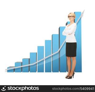 picture of beautiful businesswoman with big 3d chart