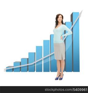 picture of beautiful businesswoman with big 3d chart