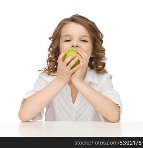 picture of beautiful girl with green apple