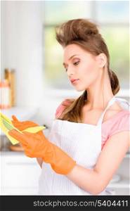 picture of beautiful housewife washing dish