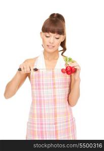 picture of beautiful housewife with big knife and radish&#xA;