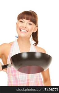 picture of beautiful housewife with frying pan&#xA;