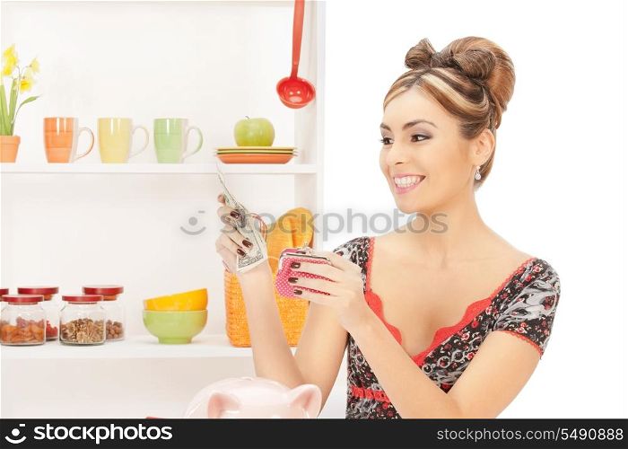 picture of beautiful housewife with purse and money