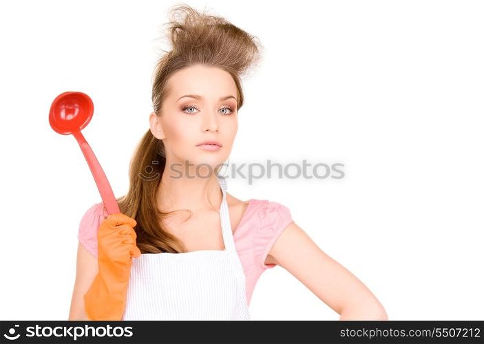 picture of beautiful housewife with red ladle