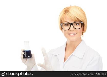 picture of beautiful lab worker holding up test tube&#xA;