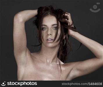 picture of beautiful naked woman over grey